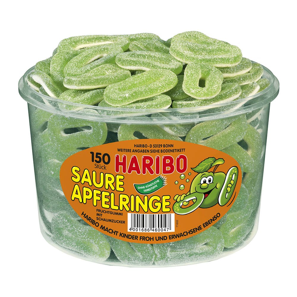 Haribo Saure Apfelringe ( Sour Apple Rings ) Tub  150 Pcs